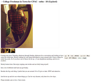 Illustration for article titled CPAC Gay Casual Encounters Craigslist Ads Are Too Perfect to Be True